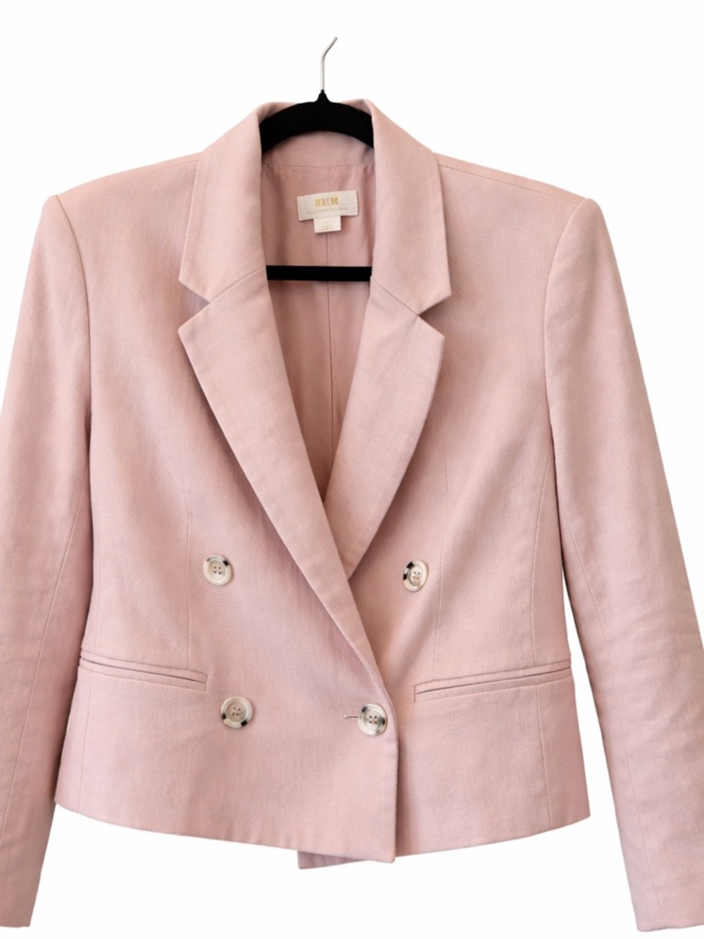 Anthropologie Maeve Blush Double-Breasted Blazer Size Large Petite Preppy Office